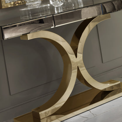 Designer Italian Bronze Mirrored Glass Modern Gold Console