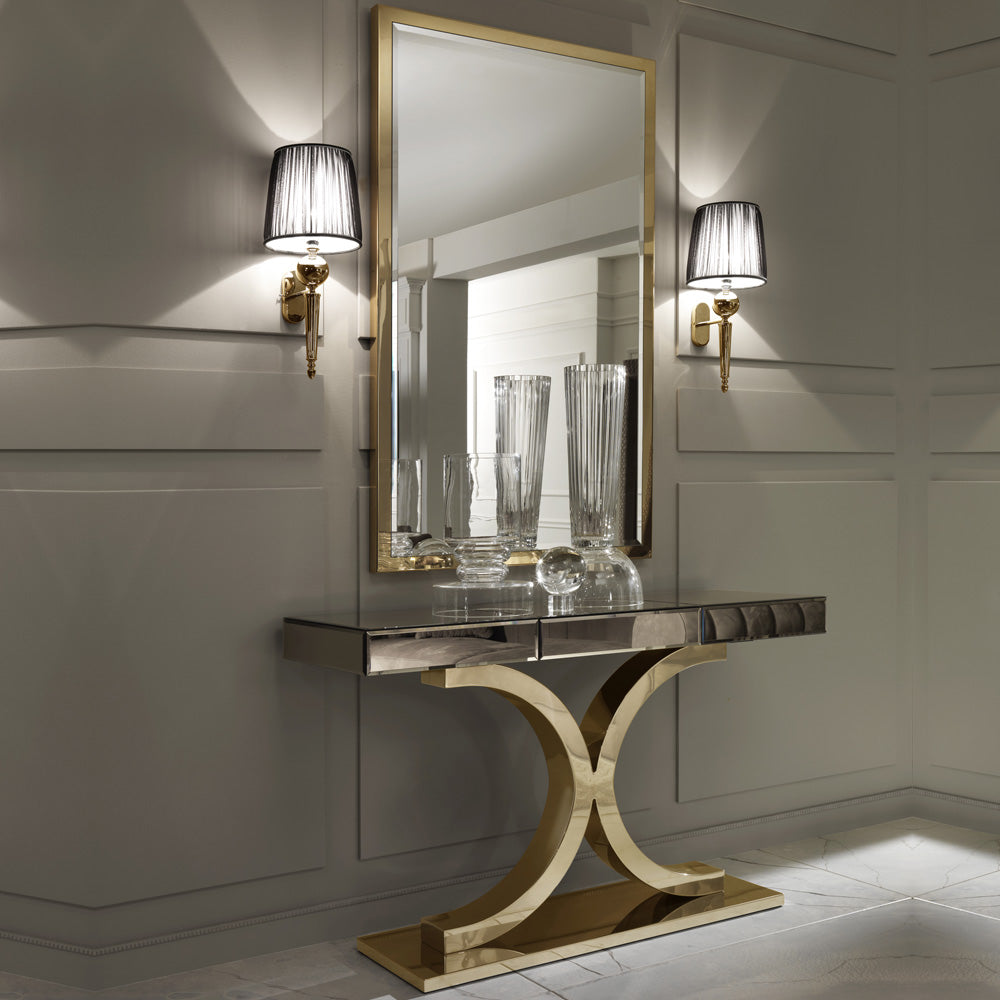 Designer Italian Bronze Mirrored Glass Modern Gold Console