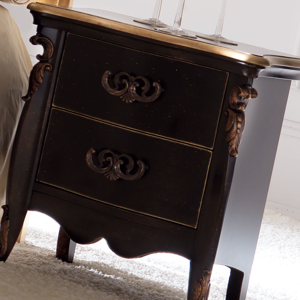 Designer Italian Carved Gold Leaf Bedside Cabinet