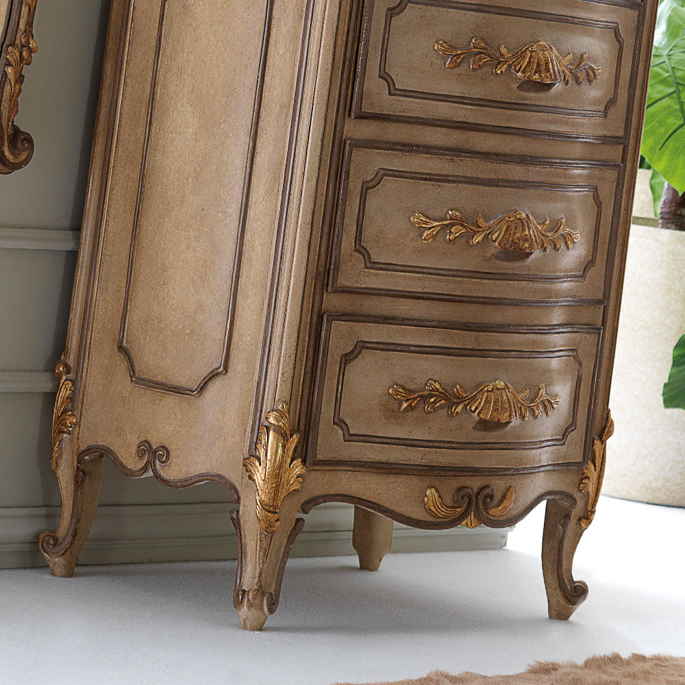 Designer Italian Carved Tall Boy Chest of Drawers