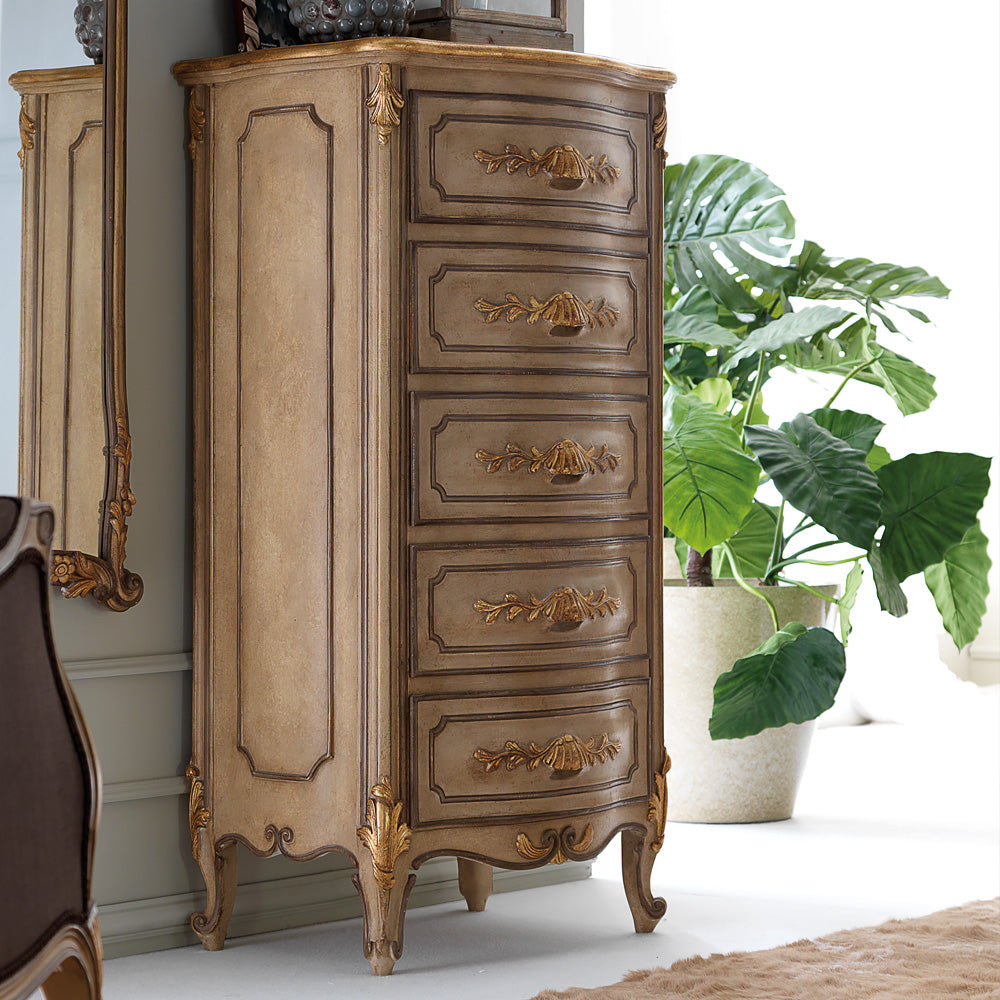 Designer Italian Carved Tall Boy Chest of Drawers