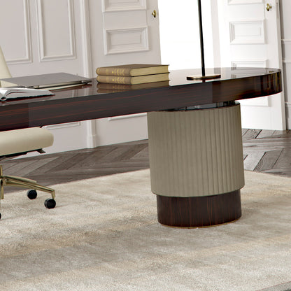 Designer Italian Ebony Veneer And Leather Contemporary Desk