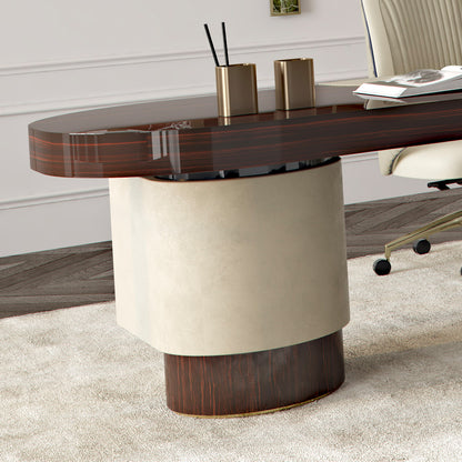 Designer Italian Ebony Veneer And Leather Contemporary Desk