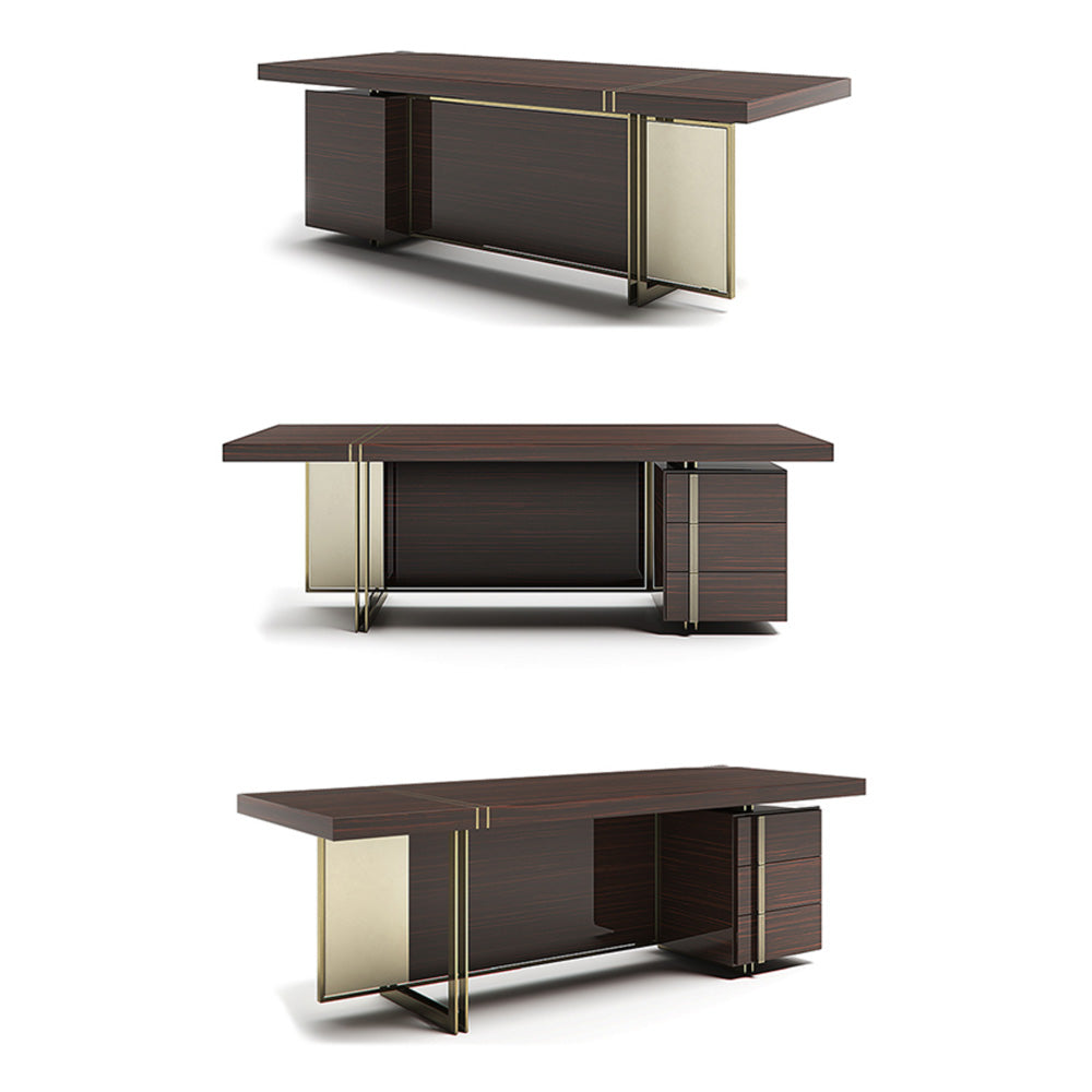 Designer Italian Glossy Ebony Veneer Abstract Desk