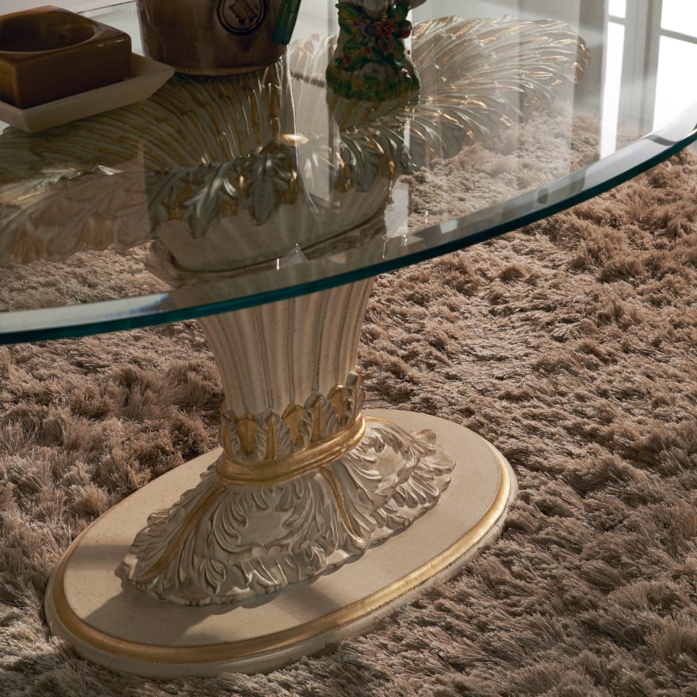 Designer Italian Pedestal Style Oval Glass Coffee Table