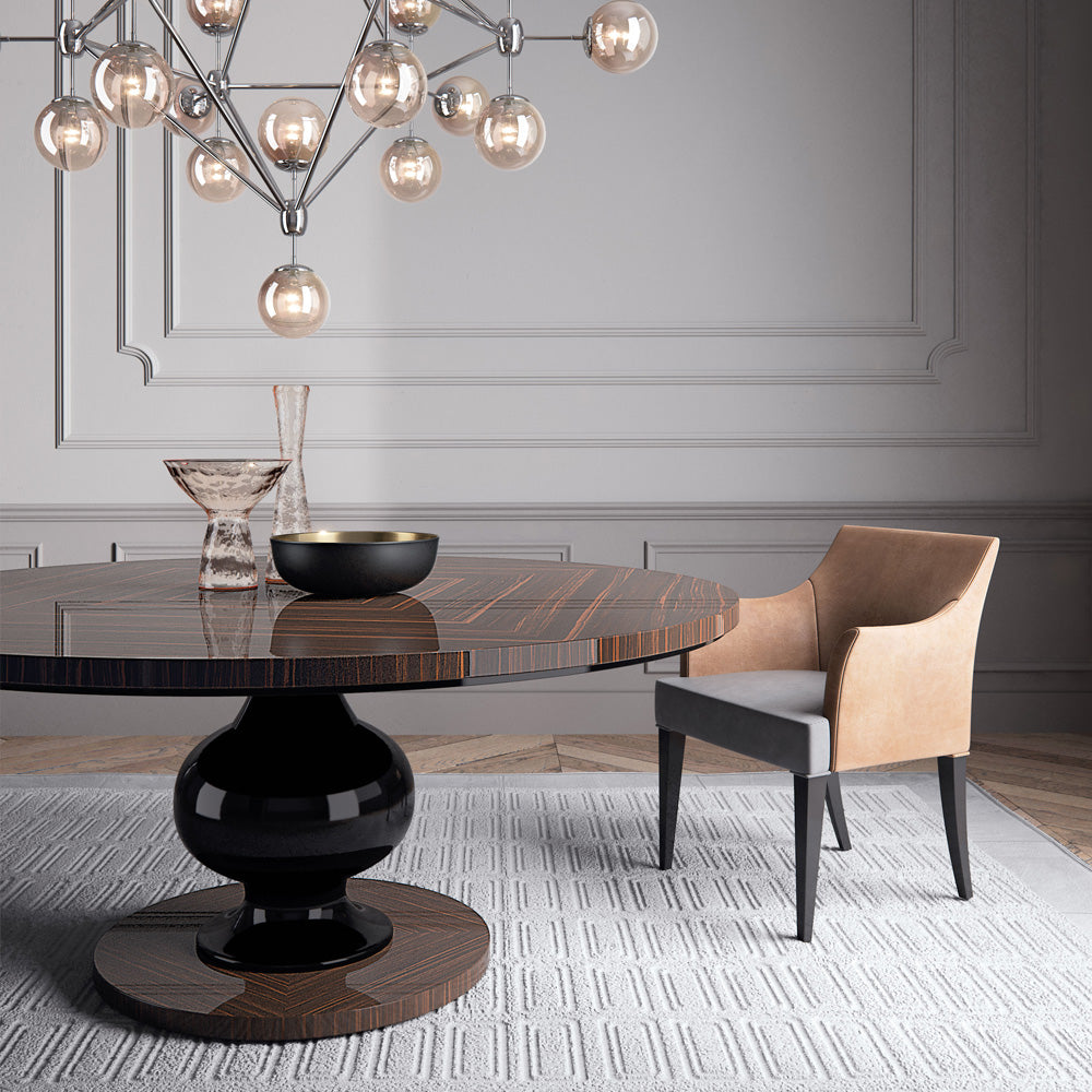 Designer Italian Round Ebony Veneered Dining Set