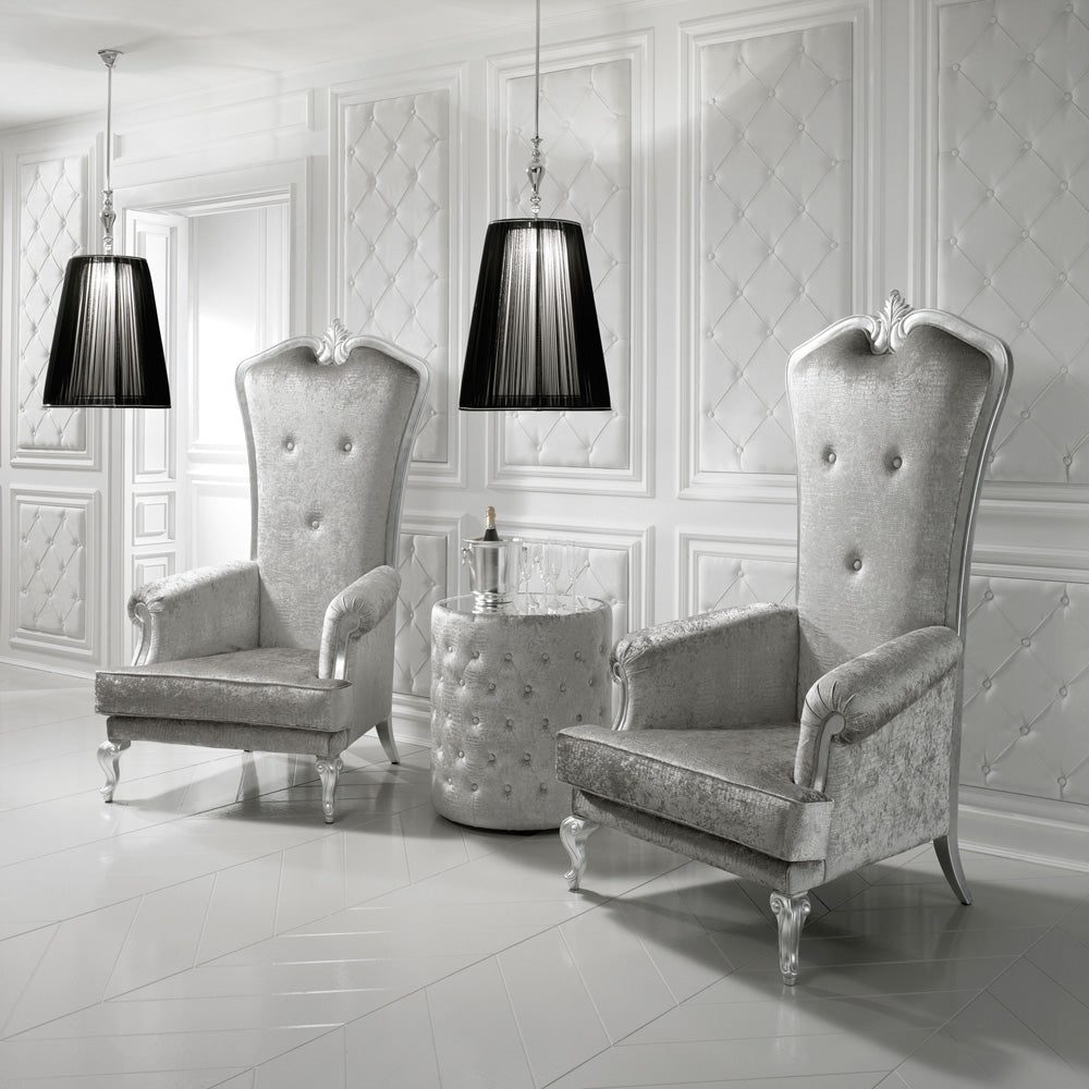 Designer Italian Silver Leaf Throne Armchair