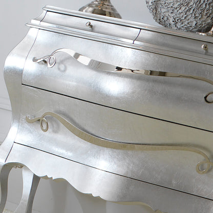 Designer Italian Bombe Silver Chest Of Drawers