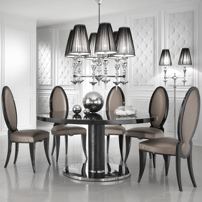 Designer Leather Round Black Lacquered Dining Table