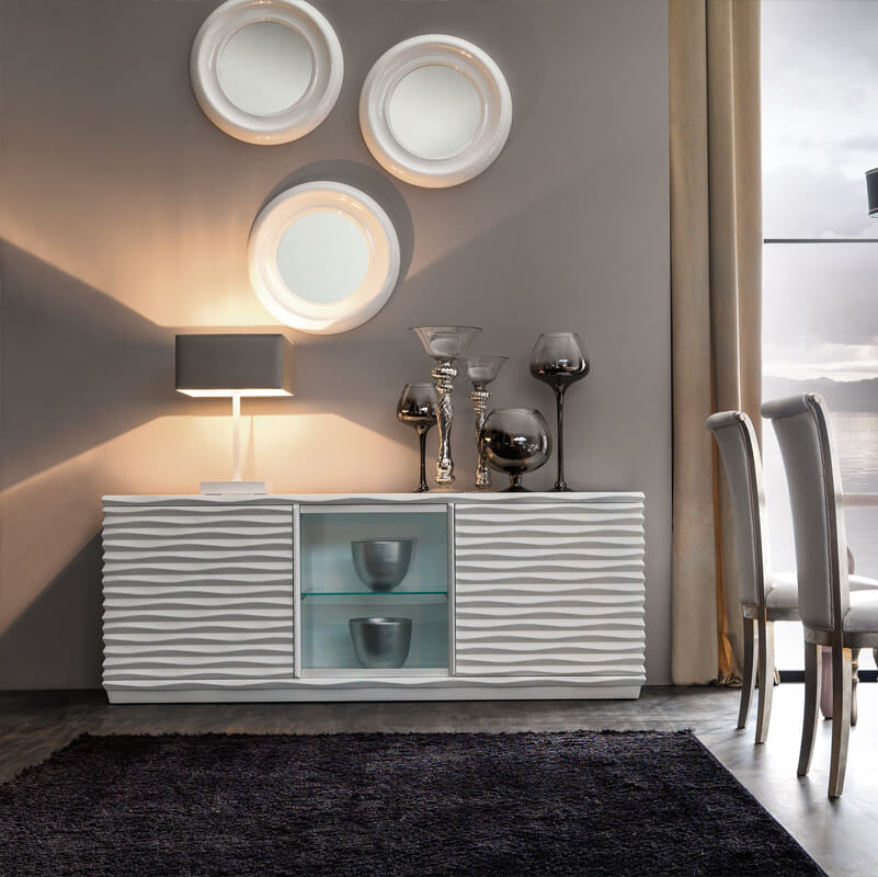 Modern Italian Designer Rippled Display Sideboard