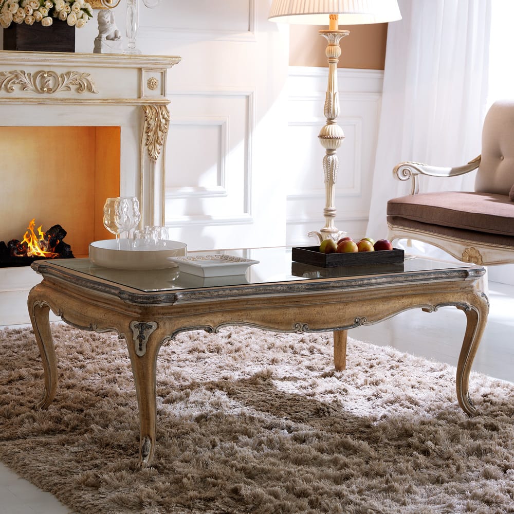 Classic Reproduction Rococo Italian Rectangular Glass Coffee Table