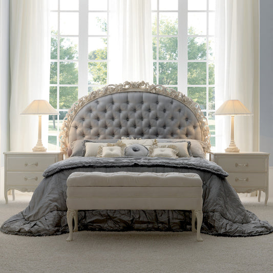 Designer Rose and Ribbon Button Upholstered Italian Bed