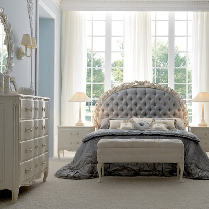 Designer Rose and Ribbon Button Upholstered Italian Bed