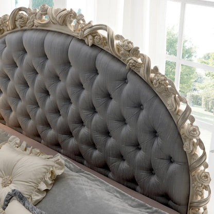 Designer Rose and Ribbon Button Upholstered Italian Bed