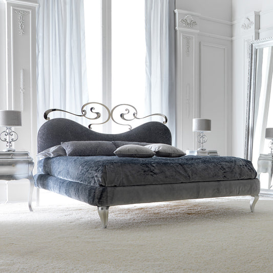 Designer Upholstered Silver Swirls Bed