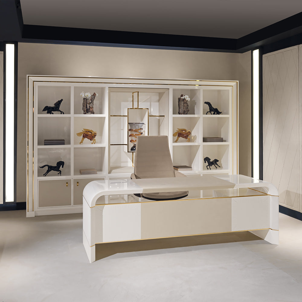 High End Modern Italian Ivory Shelving Wall Unit