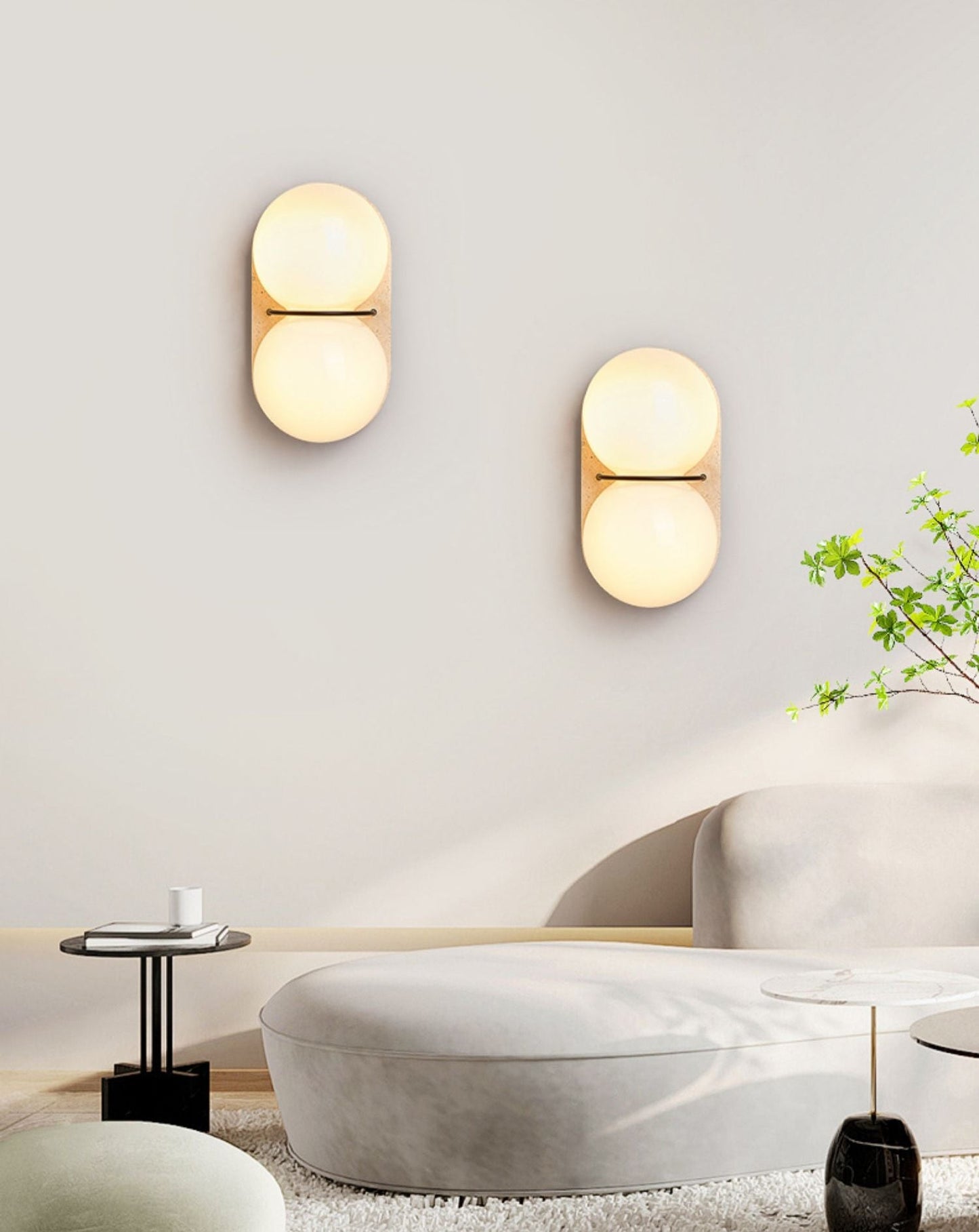 Double Globe Travertine Wall Sconce
