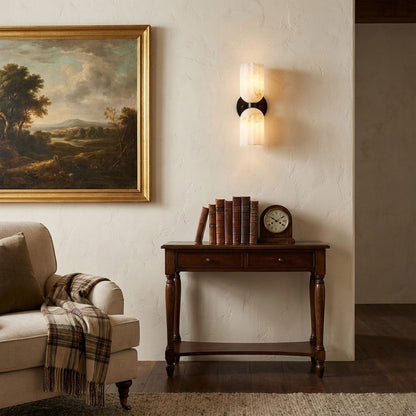 Dual Alabaster Ribbed Wall Sconce