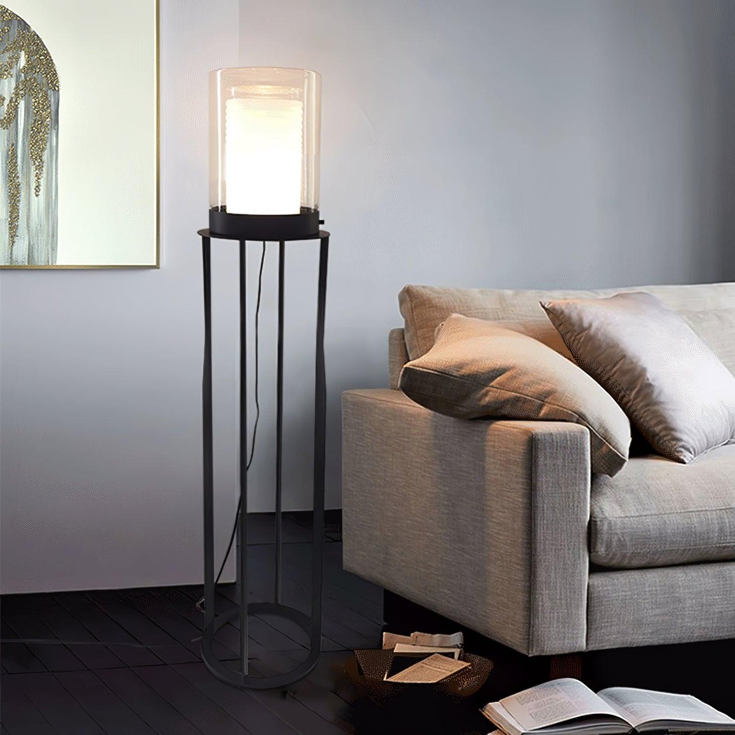 Dual Cylinder Glass Floor Lamp