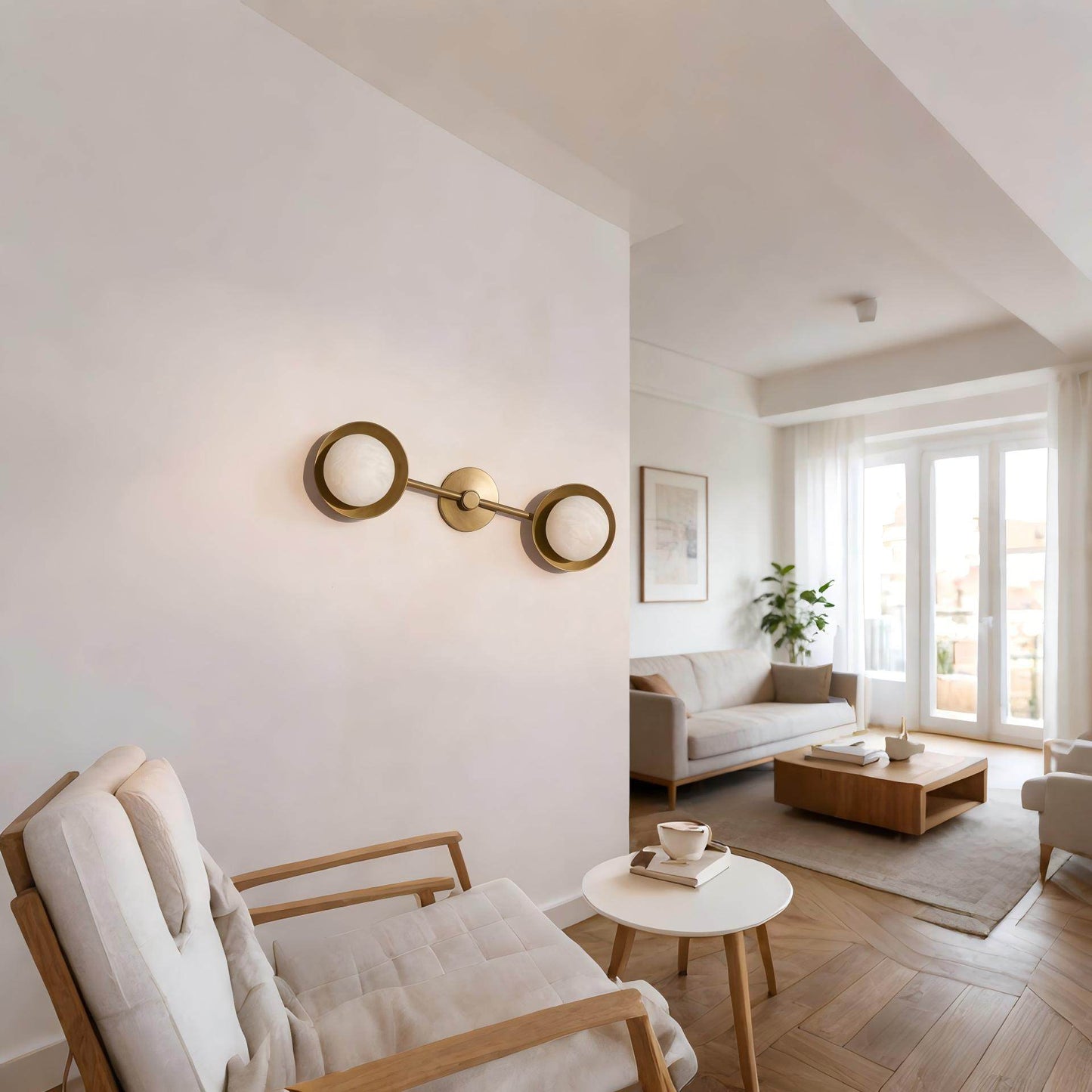 Dual Halo Alabaster Wall Light