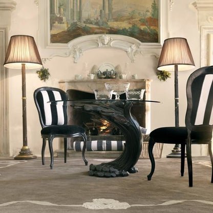 Ebony Italian Pedestal Round Glass Dining Table