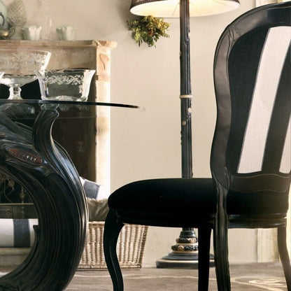 Ebony Italian Pedestal Round Glass Dining Table