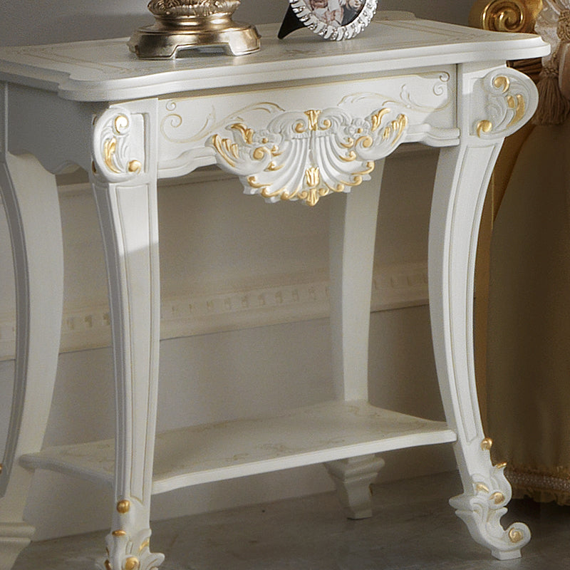 Elaborate White and Gold Leaf Bedside Table