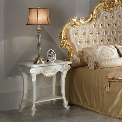 Elaborate White and Gold Leaf Bedside Table