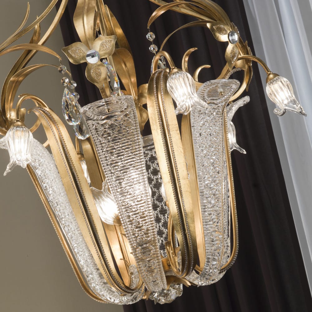 Elegant Gold Leaf Crystal Lantern Chandelier