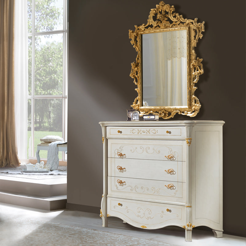 Elegant Italian Ivory and Gold Leaf Chest Of Drawers