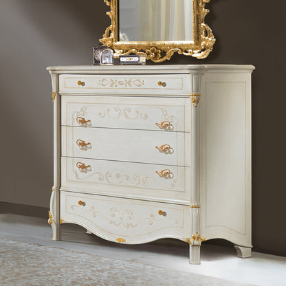 Elegant Italian Ivory and Gold Leaf Chest Of Drawers