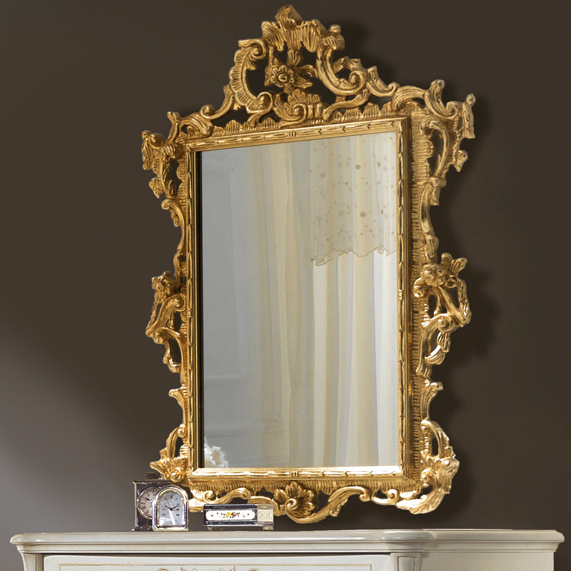 Elegant Ivory and Gold Leaf Chest Of Drawers and Mirror Set