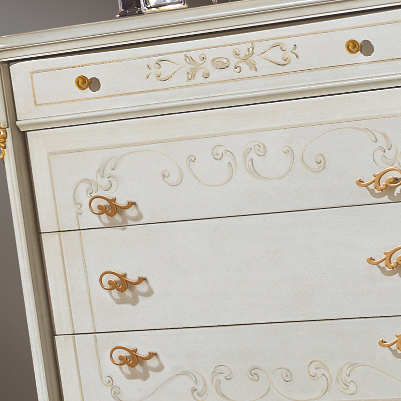 Elegant Italian Ivory and Gold Leaf Chest Of Drawers