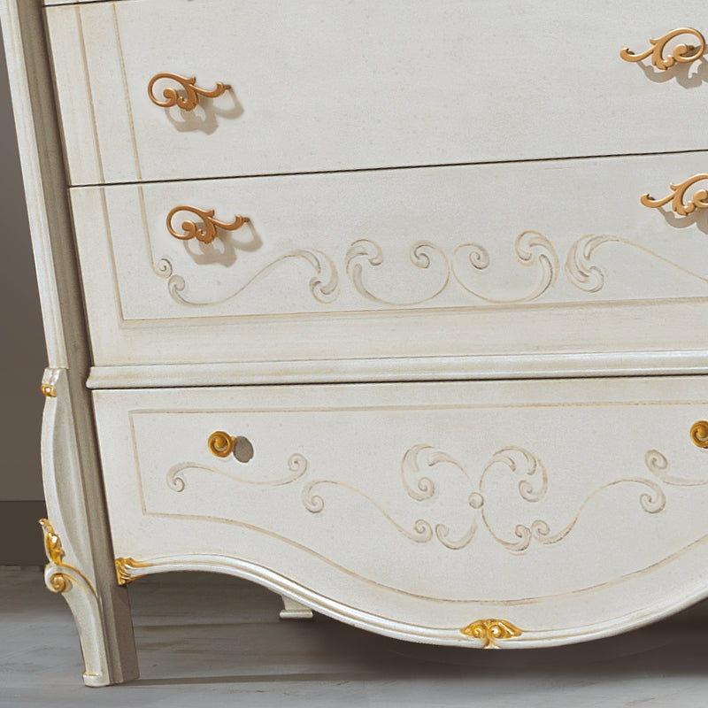 Elegant Italian Ivory and Gold Leaf Chest Of Drawers