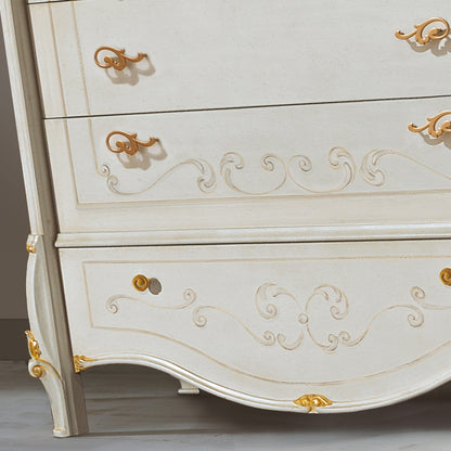 Elegant Ivory and Gold Leaf Chest Of Drawers and Mirror Set