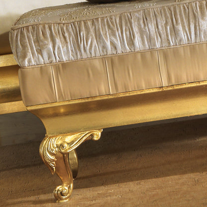 Elegant Upholstered Rococo Gold Leaf Bench