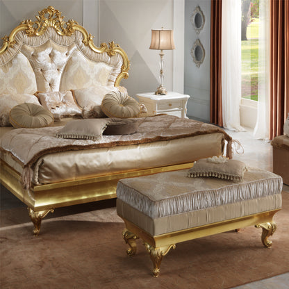 Elegant Upholstered Rococo Gold Leaf Bench