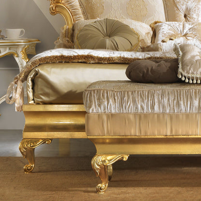 Elegant Upholstered Rococo Gold Leaf Bench