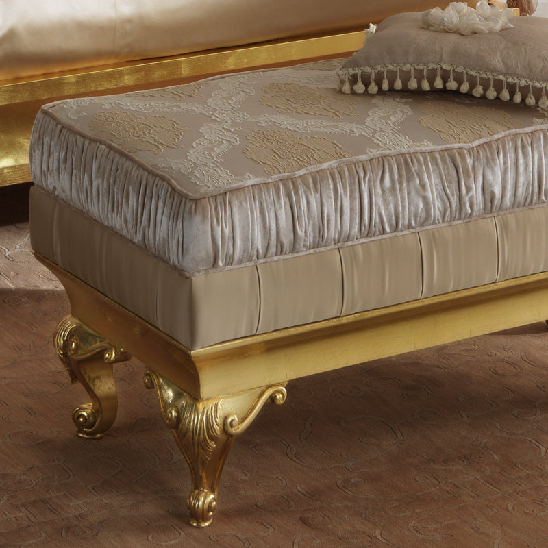 Elegant Upholstered Rococo Gold Leaf Bench