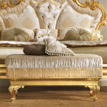 Elegant Upholstered Rococo Gold Leaf Bench