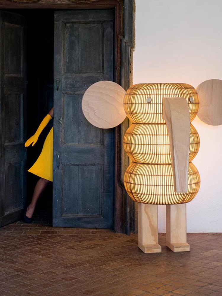 Elephant Shaped Rattan Floor Lamp