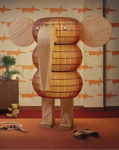 Elephant Shaped Rattan Floor Lamp