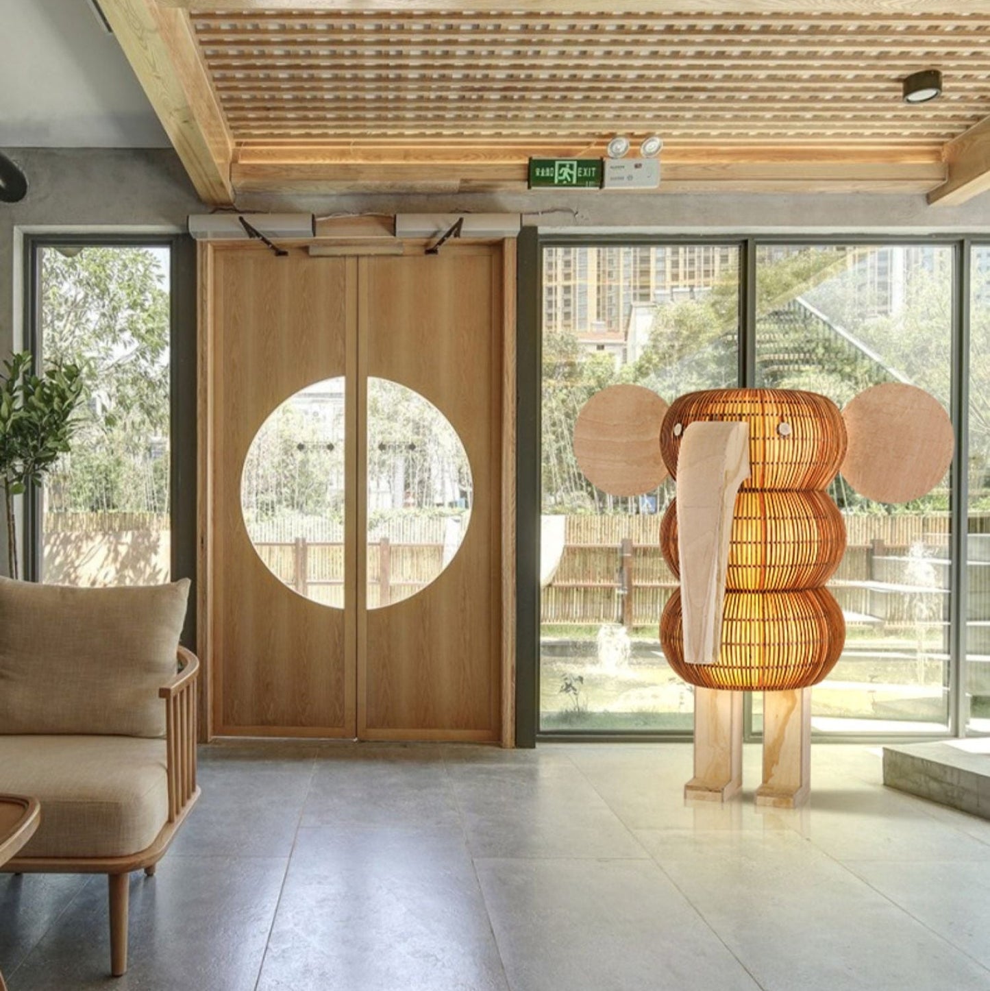 Elephant Shaped Rattan Floor Lamp