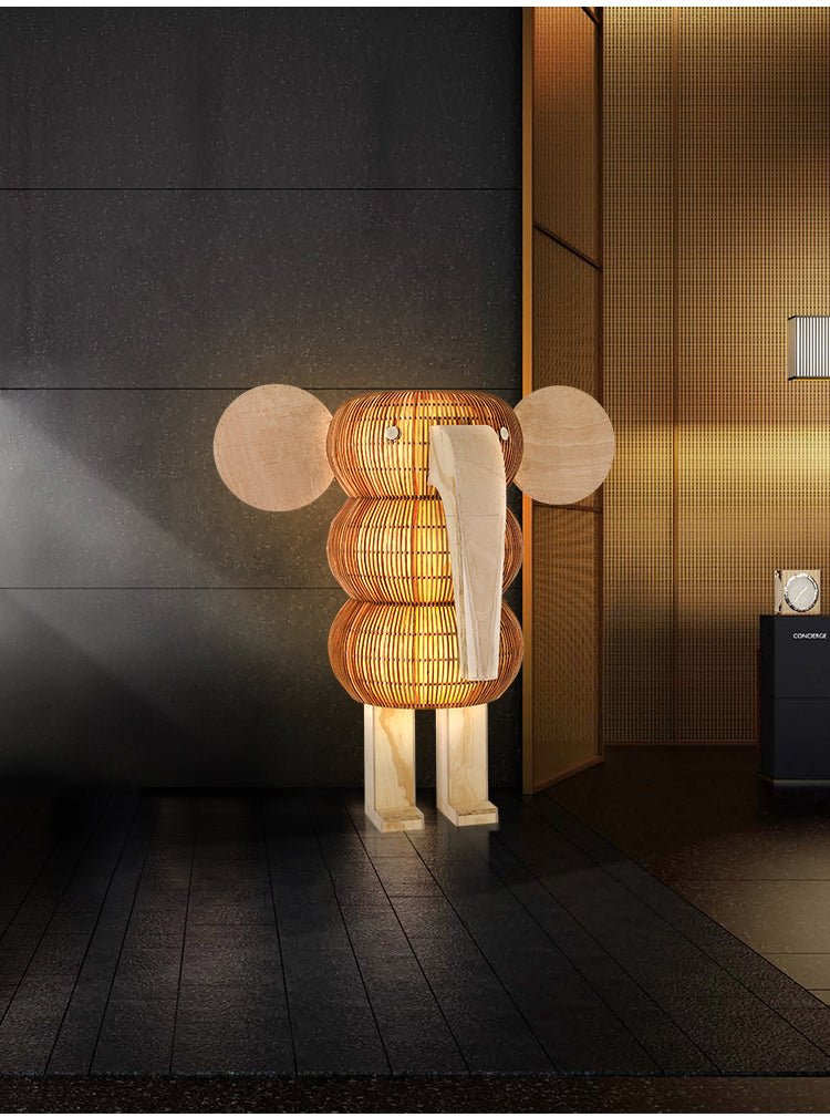 Elephant Shaped Rattan Floor Lamp