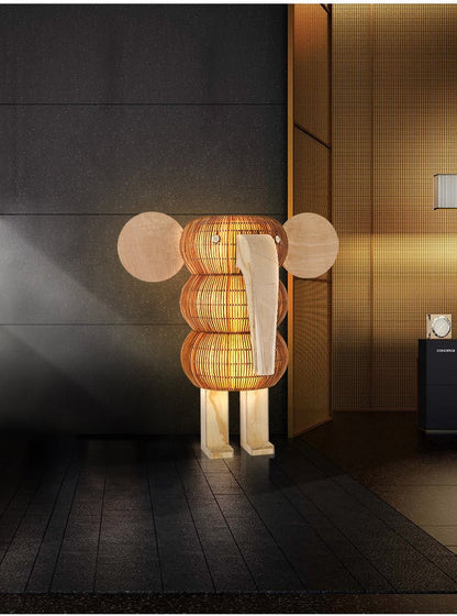 Elephant Shaped Rattan Floor Lamp