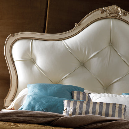 Embellished Italian Leather Button Upholstered Bed