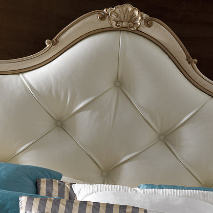 Embellished Italian Leather Button Upholstered Bed