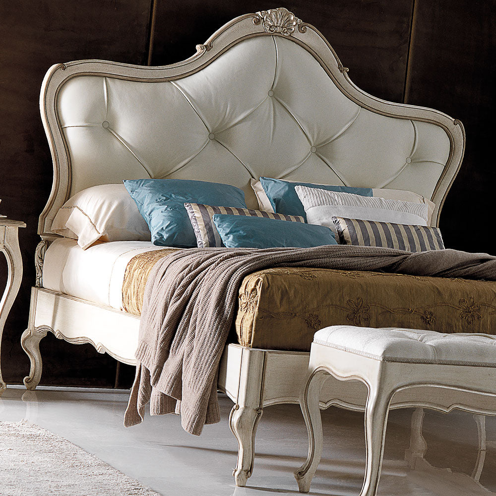 Embellished Italian Leather Button Upholstered Bed