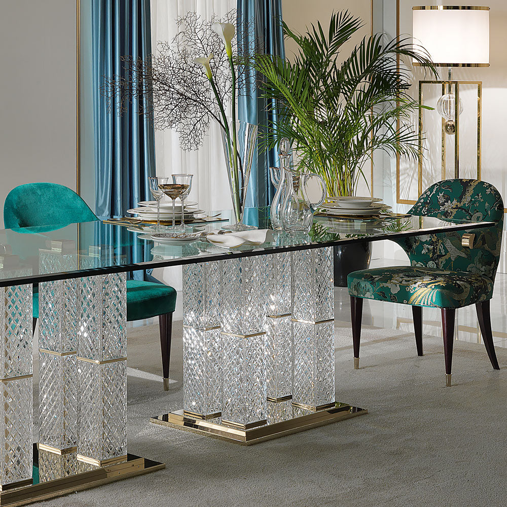 Exclusive High End Italian Cut Glass Dining Table And Chairs Set