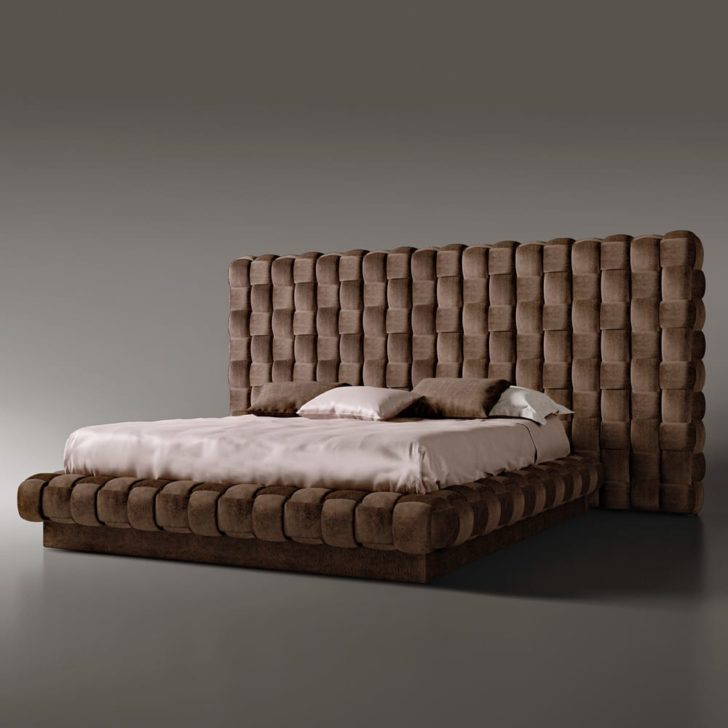 Exclusive Italian Bed With Large Luxury Hand Woven Headboard